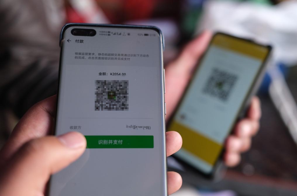 顾客使用移动支付。新华社记者晋美多吉 摄